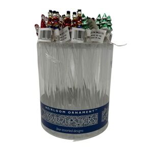 Vintage Christmas Swizzle Stix Cocktail Stir Sticks Lot of 46 Tree Santa Snowman